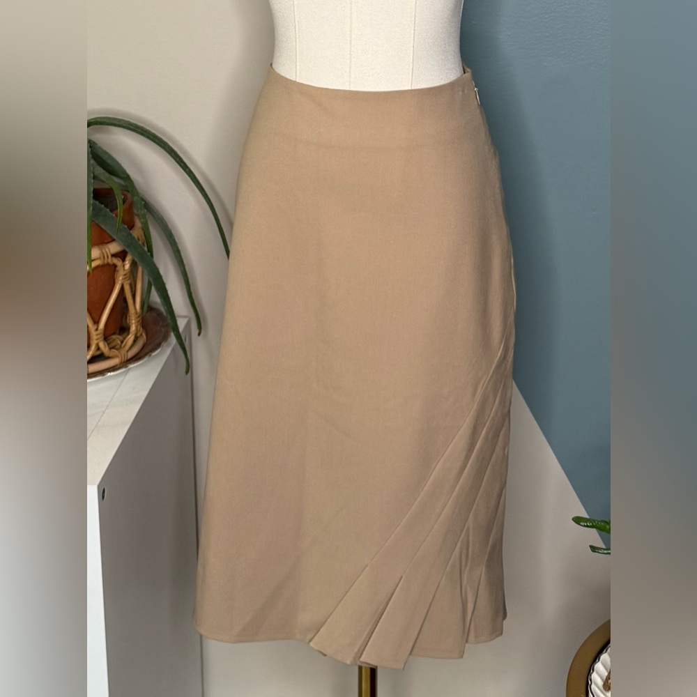 The Limited Stretch Camel Pencil Skirt Asymmetrical Pleat Front Lined Workwear 4 - Picture 2 of 13